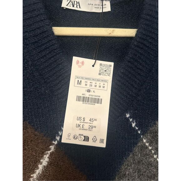 NWT Zara argyle oversized cropped sweater vest - Picture 3 of 7
